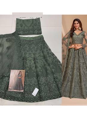 Lime Green Net Embroidery Designer Lehenga choli 5