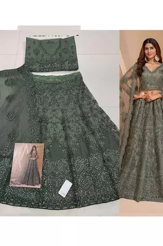 Lime Green Net Embroidery Designer Lehenga choli