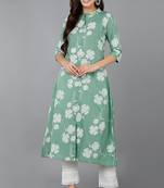 Women green printed cotton ethnic kurti