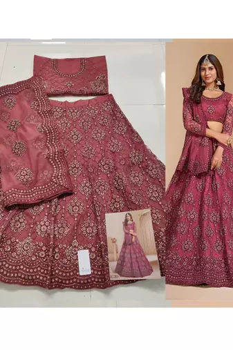Pink Net Embroidery Designer Lehenga choli