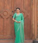 Sea Green Embroidered Tussar Silk Bollywood Sarees With Blouse