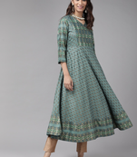 Women'S Rayon Floral Print Anarkali Kurta (Green)