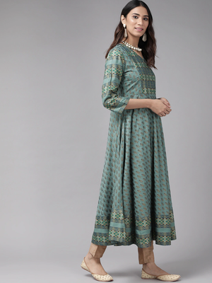 Women'S Rayon Floral Print Anarkali Kurta (Green) 3