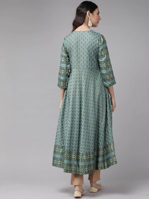 Women'S Rayon Floral Print Anarkali Kurta (Green) 4