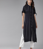 Women'S Rayon Stripe Printed Straight Kurta (Blue)