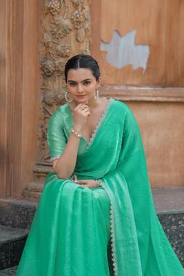 Sea Green Embroidered Tussar Silk Bollywood Sarees With Blouse 5
