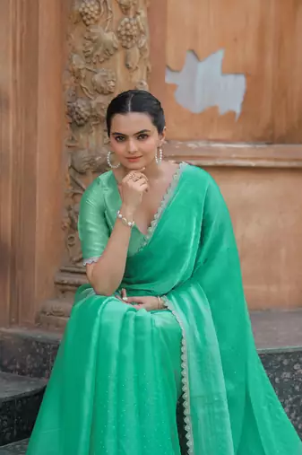 Sea Green Embroidered Tussar Silk Bollywood Sarees With Blouse