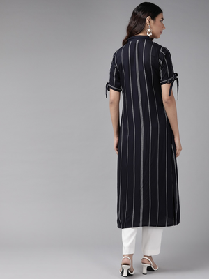 Women'S Rayon Stripe Printed Straight Kurta (Blue) 4