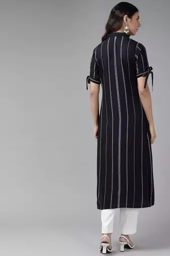 Women'S Rayon Stripe Printed Straight Kurta (Blue)