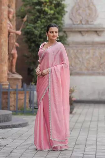 Pink Embroidered Tussar Silk Bollywood Sarees With Blouse