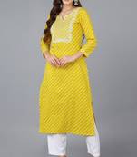 Women yellow embroidered cotton ethnic kurti
