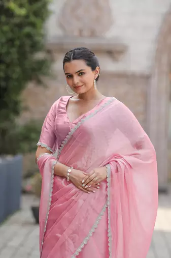 Pink Embroidered Tussar Silk Bollywood Sarees With Blouse