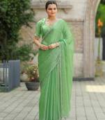 Green Embroidered Tussar Silk Bollywood Sarees With Blouse