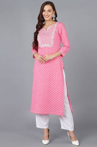 Women pink embroidered cotton ethnic kurti