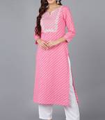 Women pink embroidered cotton ethnic kurti