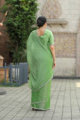 Green Embroidered Tussar Silk Bollywood Sarees With Blouse 2