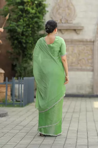 Green Embroidered Tussar Silk Bollywood Sarees With Blouse