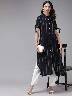 Women'S Rayon Stripe Printed Straight Kurta (Blue) 5