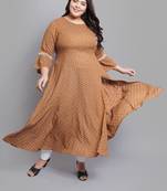 Women'S Plus Size Floral Printed A-Line Kurti (Brown)