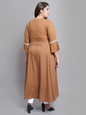 Women'S Plus Size Floral Printed A-Line Kurti (Brown) 2