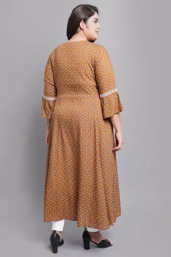 Women'S Plus Size Floral Printed A-Line Kurti (Brown)