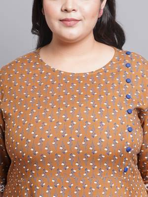 Women'S Plus Size Floral Printed A-Line Kurti (Brown) 5