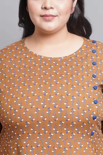Women'S Plus Size Floral Printed A-Line Kurti (Brown)