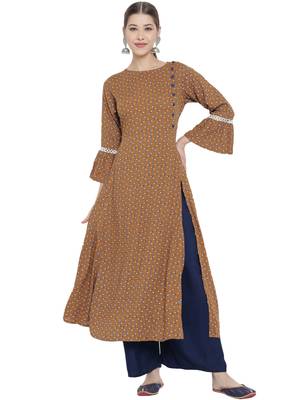 Women'S Floral Printed A-Line Kurti (Brown) 1