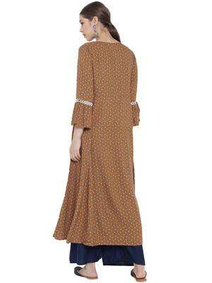 Women'S Floral Printed A-Line Kurti (Brown) 2