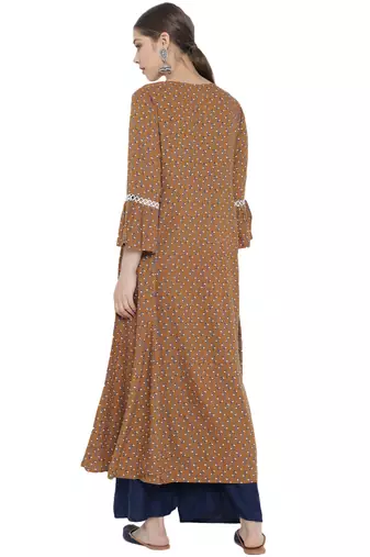 Women'S Floral Printed A-Line Kurti (Brown)
