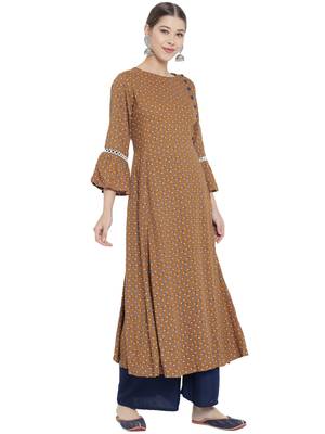 Women'S Floral Printed A-Line Kurti (Brown) 3