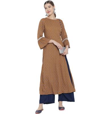 Women'S Floral Printed A-Line Kurti (Brown) 4