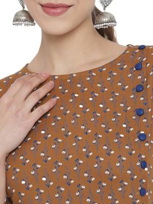 Women'S Floral Printed A-Line Kurti (Brown) 5