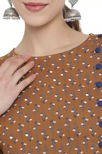 Women'S Floral Printed A-Line Kurti (Brown)