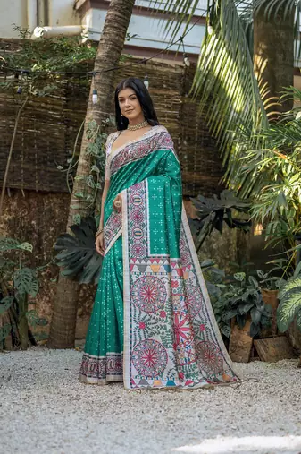 Rama Soft Tussar silk blend Printed Saree Festive Wear