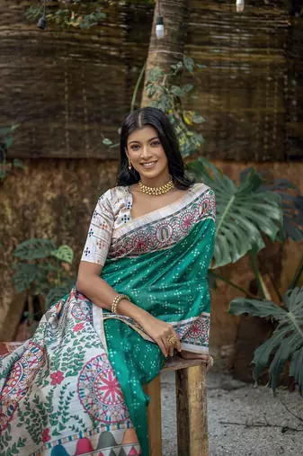 Rama Soft Tussar silk blend Printed Saree Festive Wear