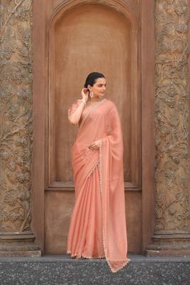 Coral Embroidered Tussar Silk Bollywood Sarees With Blouse 1