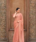 Coral Embroidered Tussar Silk Bollywood Sarees With Blouse
