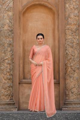 Coral Embroidered Tussar Silk Bollywood Sarees With Blouse 3