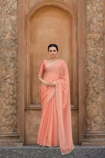 Coral Embroidered Tussar Silk Bollywood Sarees With Blouse