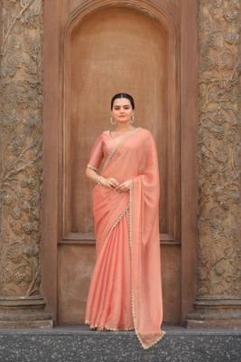Coral Embroidered Tussar Silk Bollywood Sarees With Blouse 4