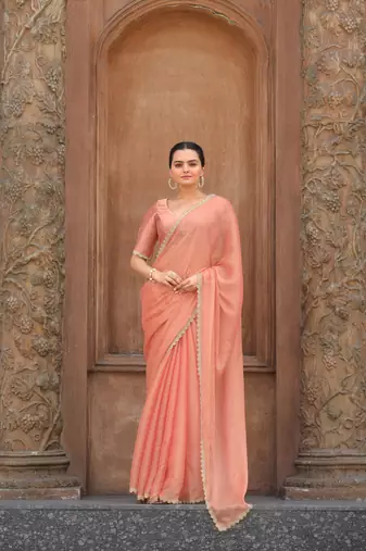 Coral Embroidered Tussar Silk Bollywood Sarees With Blouse