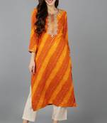 Women orange embroidered rayon ethnic kurti