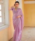 Baby Pink Embroidered Tussar Silk Bollywood Sarees With Blouse