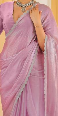 Baby Pink Embroidered Tussar Silk Bollywood Sarees With Blouse 3