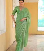 Green Embroidered Tussar Silk Bollywood Sarees With Blouse