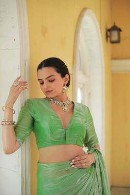 Green Embroidered Tussar Silk Bollywood Sarees With Blouse 2