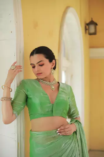 Green Embroidered Tussar Silk Bollywood Sarees With Blouse