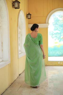 Green Embroidered Tussar Silk Bollywood Sarees With Blouse 5