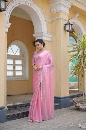 Pink Embroidered Tussar Silk Bollywood Sarees With Blouse